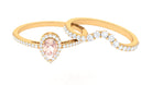 Rosec Jewels-Morganite Designer Teardrop Ring Set with Diamond Halo