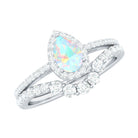 Rosec Jewels-Ethiopian Opal Designer Teardrop Ring Set with Moissanite Halo