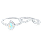 Rosec Jewels-Ethiopian Opal Designer Teardrop Ring Set with Moissanite Halo