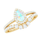 Rosec Jewels-Ethiopian Opal Designer Teardrop Ring Set with Moissanite Halo