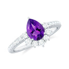 Rosec Jewels-Amethyst Teardrop Engagement Ring with Diamond Half Halo