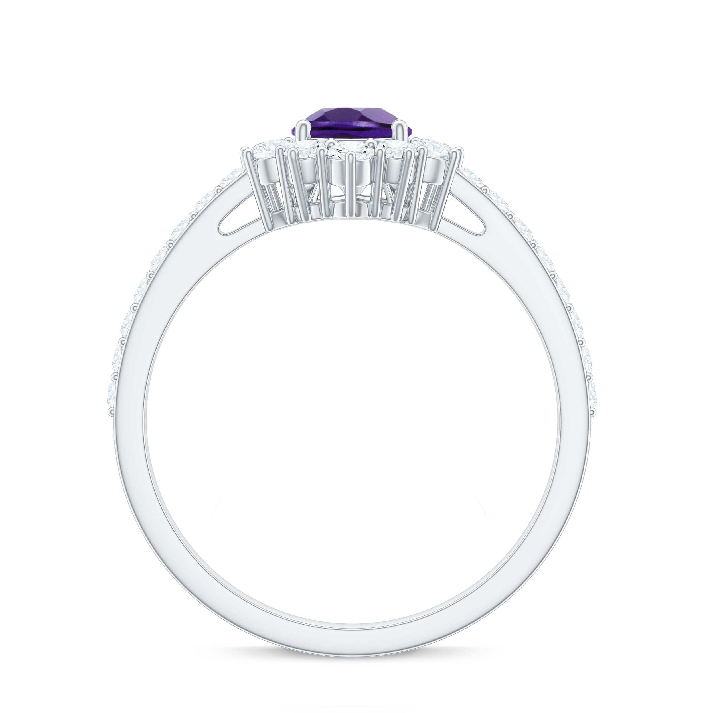 Rosec Jewels-Amethyst Teardrop Engagement Ring with Diamond Half Halo