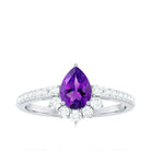 Rosec Jewels-Amethyst Teardrop Engagement Ring with Diamond Half Halo