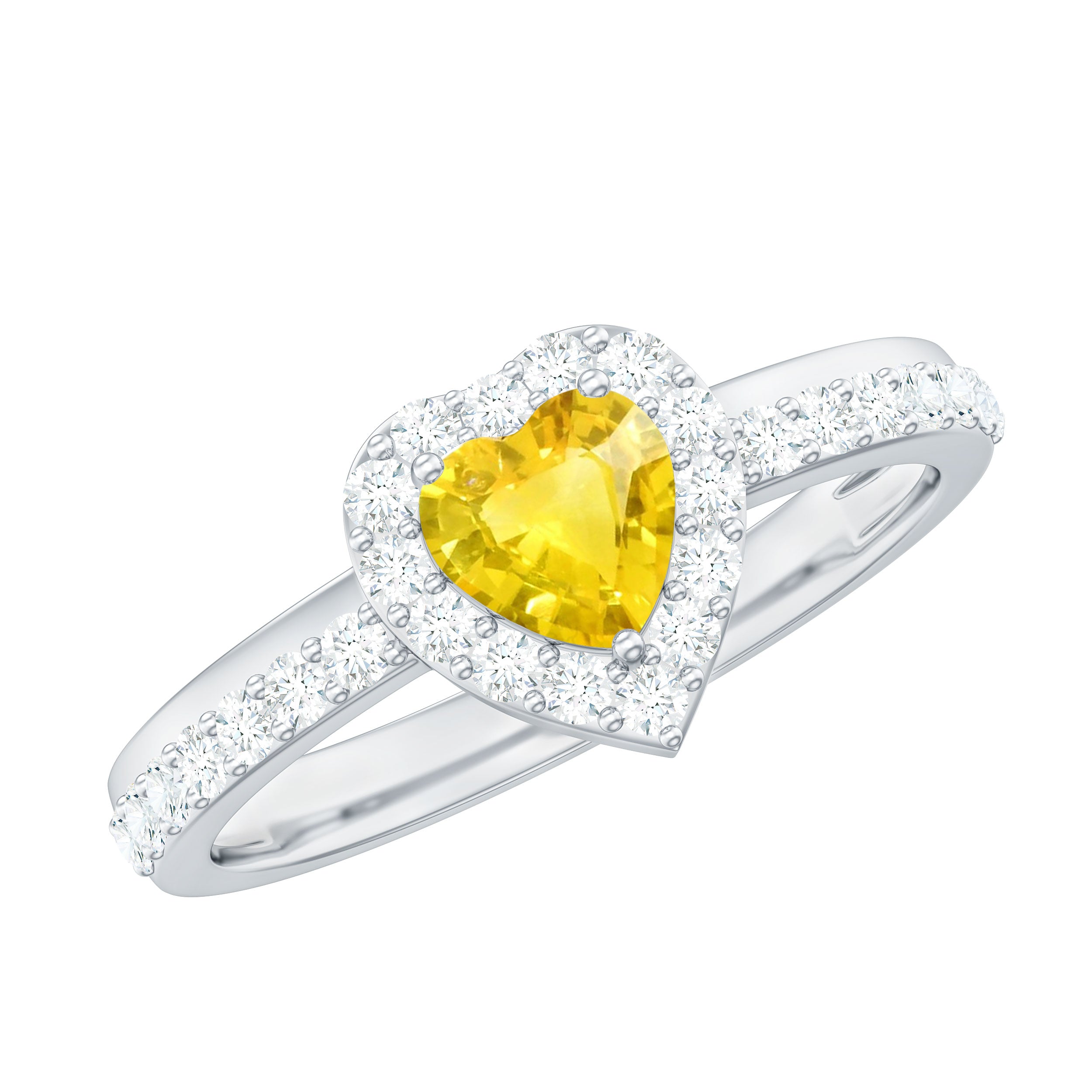 Rosec Jewels-Yellow Sapphire Heart Engagement Ring with Diamond Halo