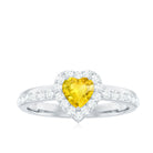 Rosec Jewels-Yellow Sapphire Heart Engagement Ring with Diamond Halo