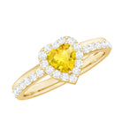 Rosec Jewels-Yellow Sapphire Heart Engagement Ring with Diamond Halo