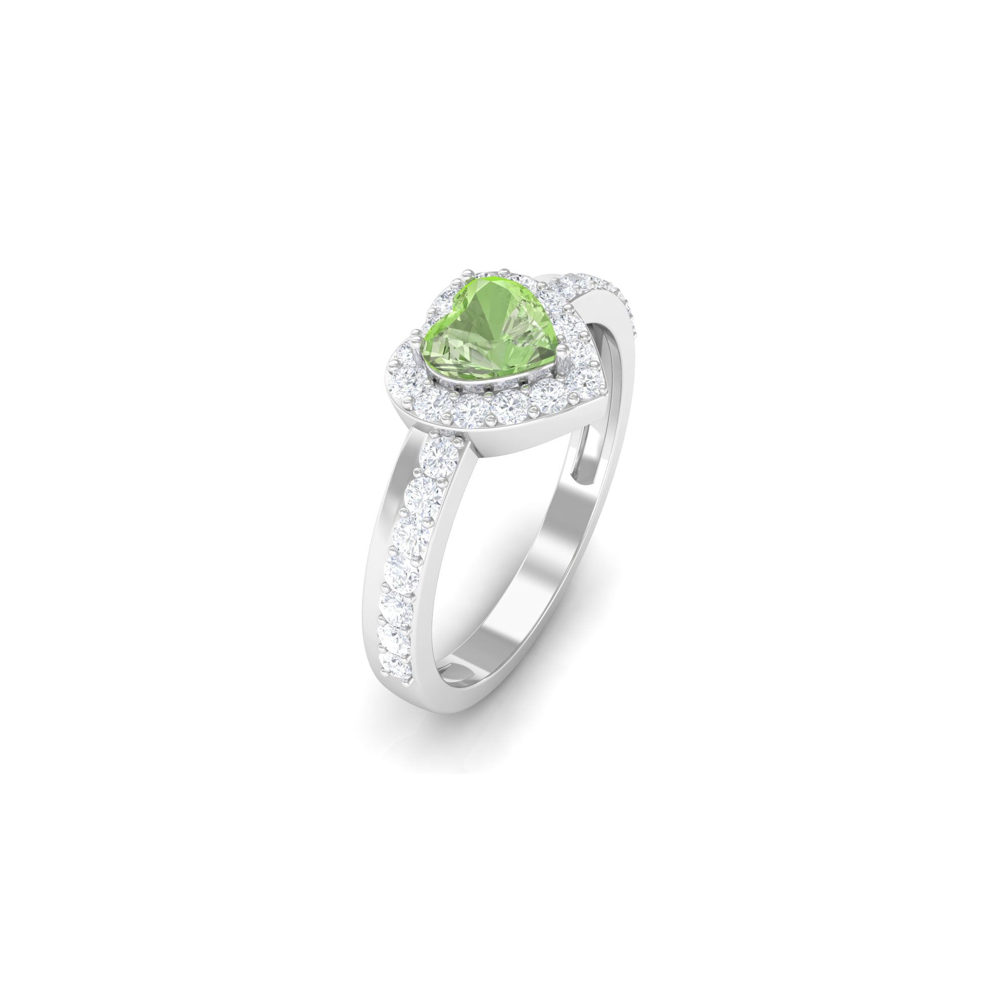 Rosec Jewels-Green Sapphire Heart Engagement Ring with Diamond Halo