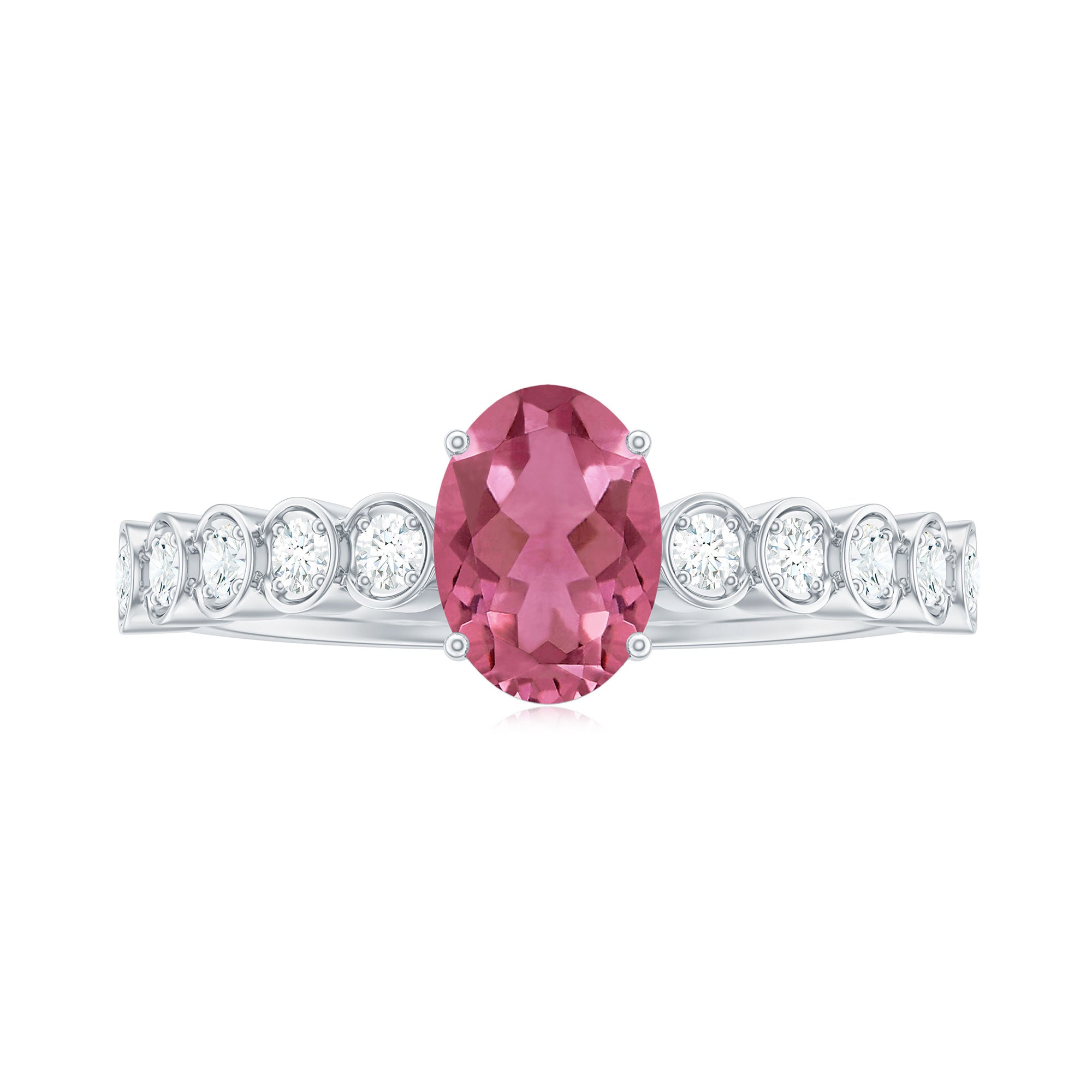 Rosec Jewels-1.5 CT Oval Pink Tourmaline Solitaire Engagement Ring with Diamond