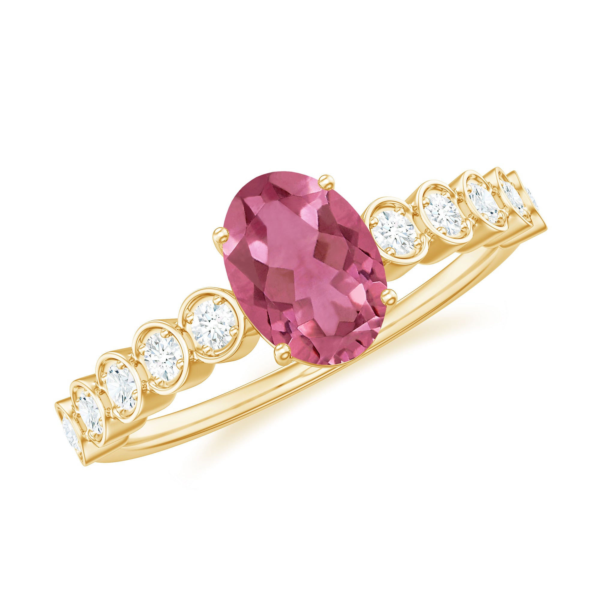 Rosec Jewels-1.5 CT Oval Pink Tourmaline Solitaire Engagement Ring with Diamond