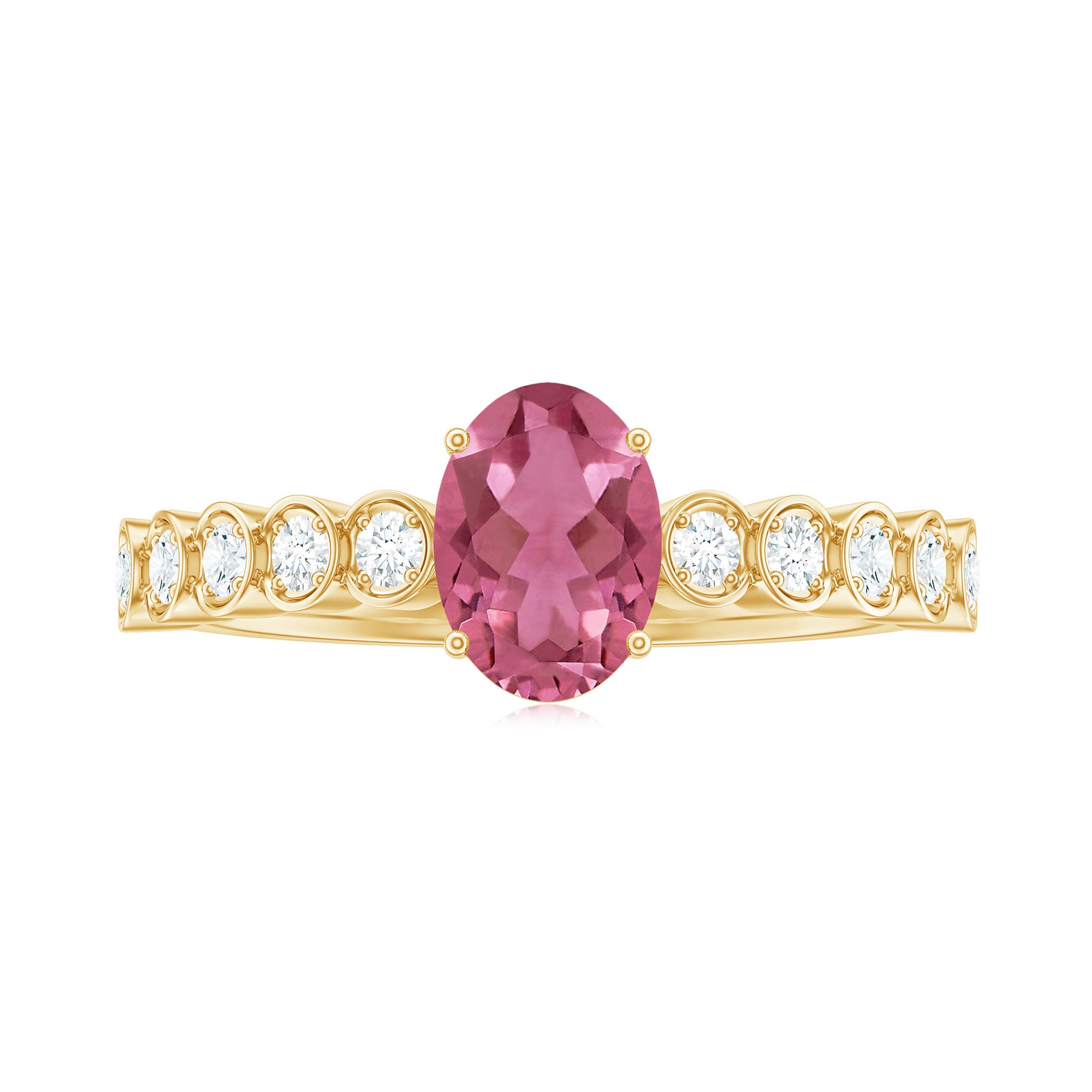 Rosec Jewels-1.5 CT Oval Pink Tourmaline Solitaire Engagement Ring with Diamond