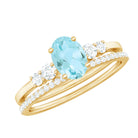 Rosec Jewels-1 CT Oval Sky Blue Topaz Solitaire Ring Set with Diamond