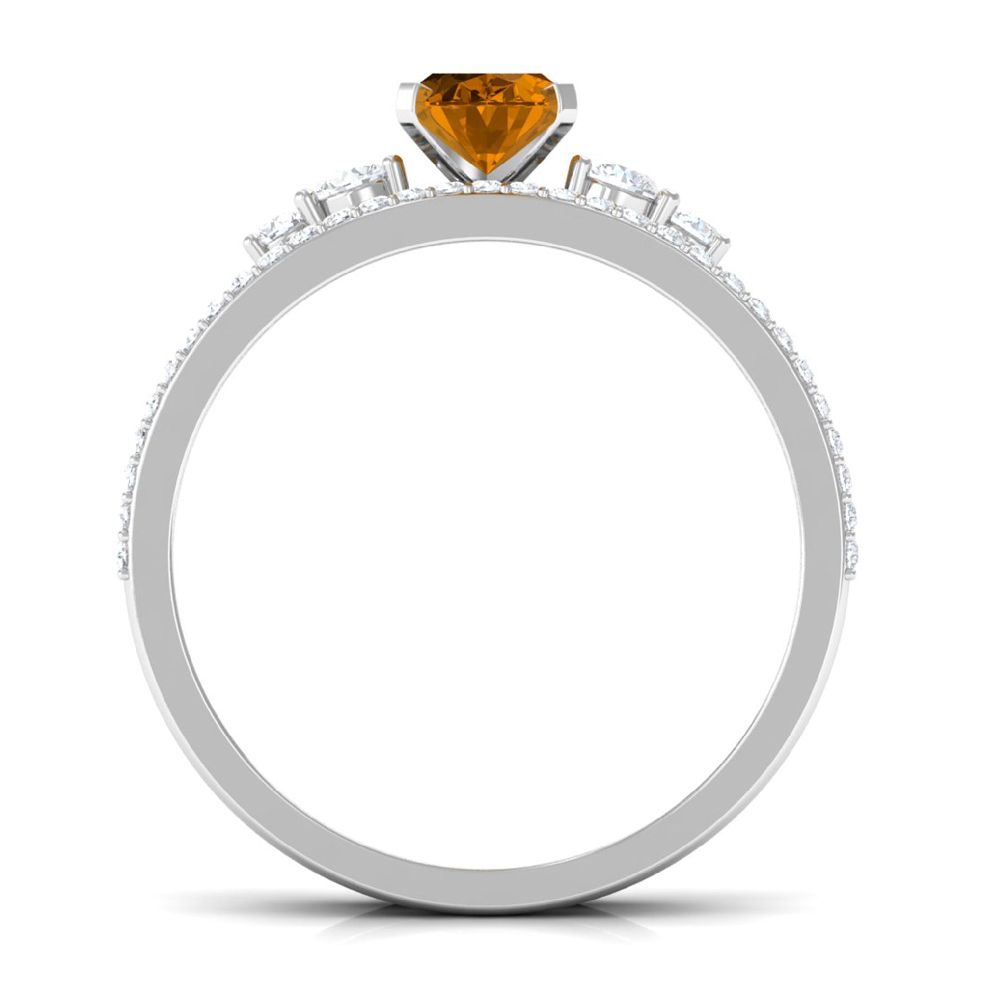 Rosec Jewels-Oval Citrine Solitaire Ring Set with Diamond