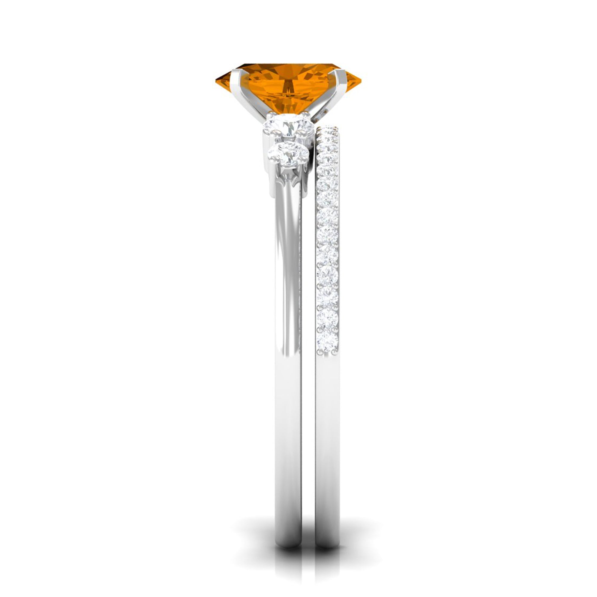 Rosec Jewels-Oval Citrine Solitaire Ring Set with Diamond