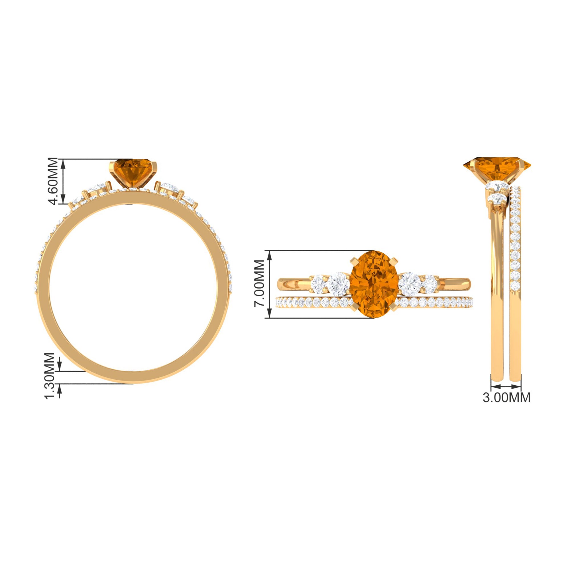 Rosec Jewels-Oval Citrine Solitaire Ring Set with Diamond