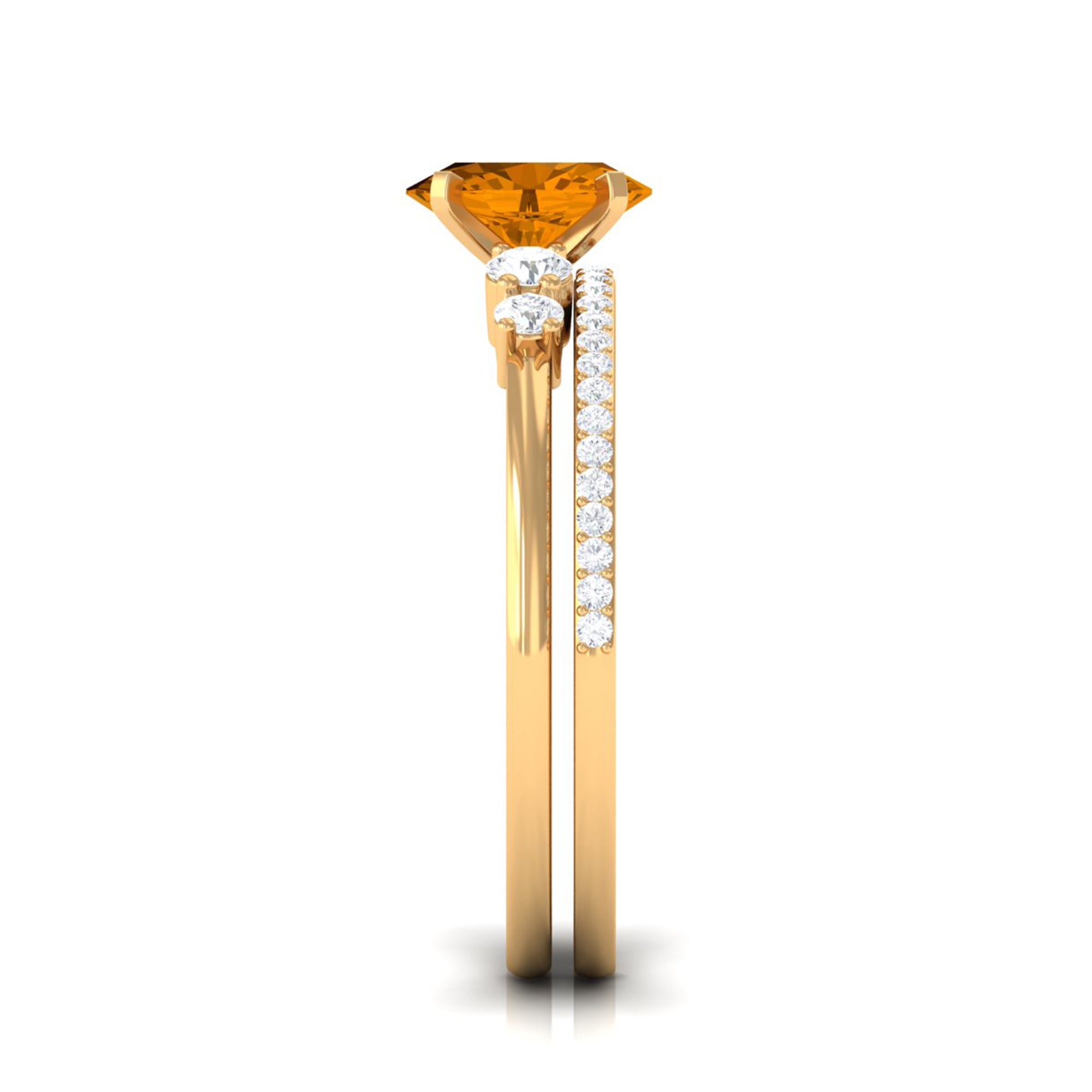 Rosec Jewels-Oval Citrine Solitaire Ring Set with Diamond