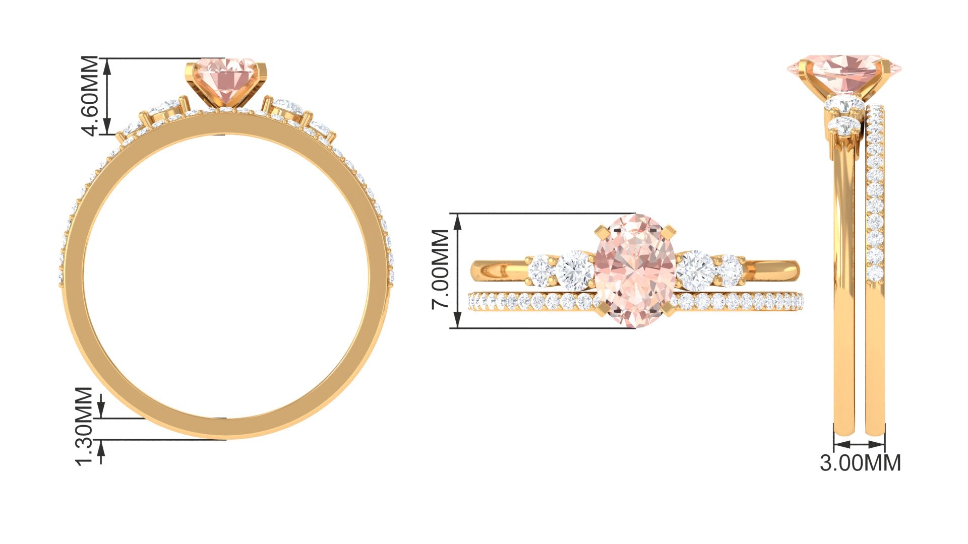 Rosec Jewels-Oval Morganite Solitaire Ring Set with Diamond