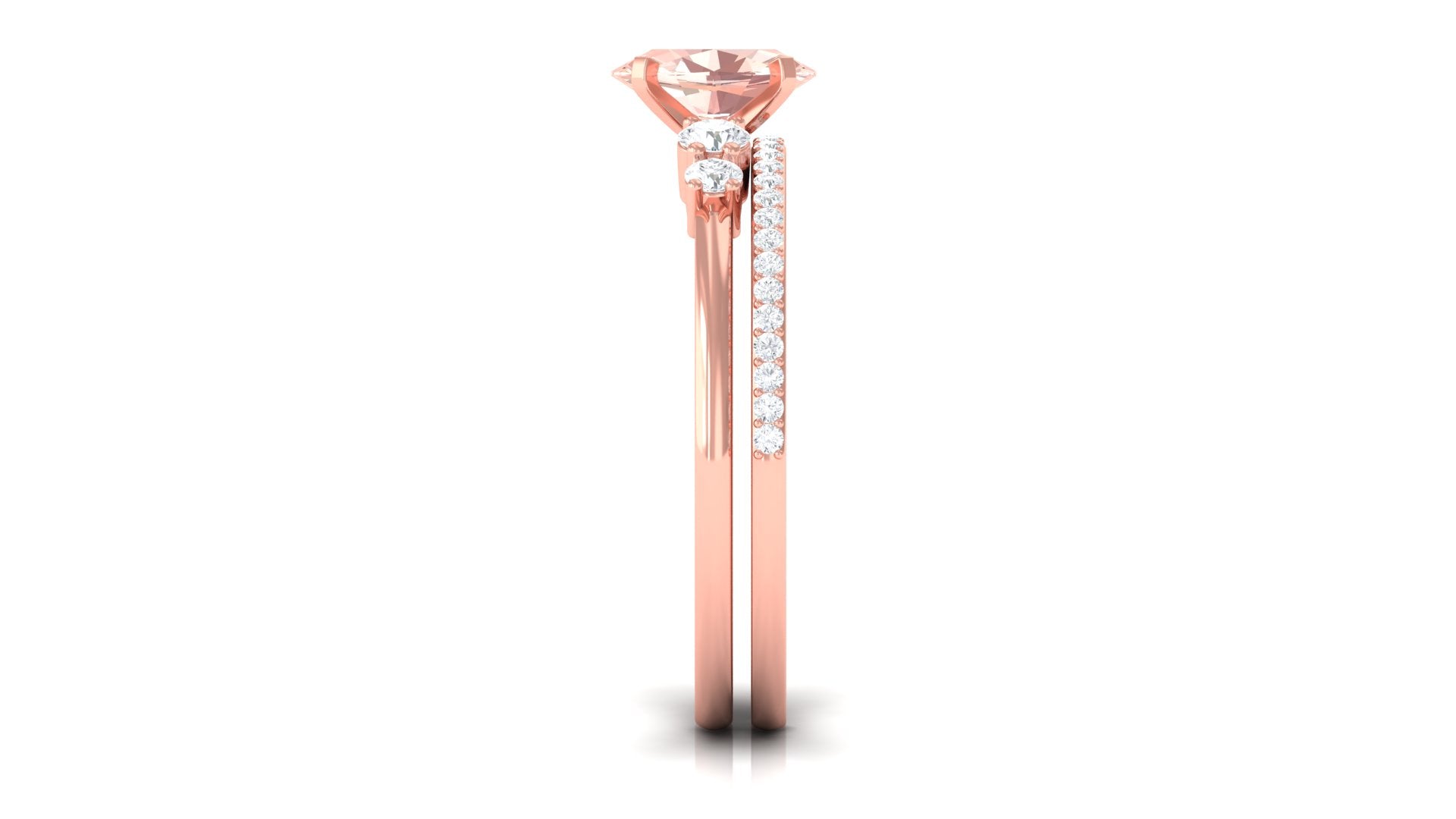 Rosec Jewels-Oval Morganite Solitaire Ring Set with Diamond