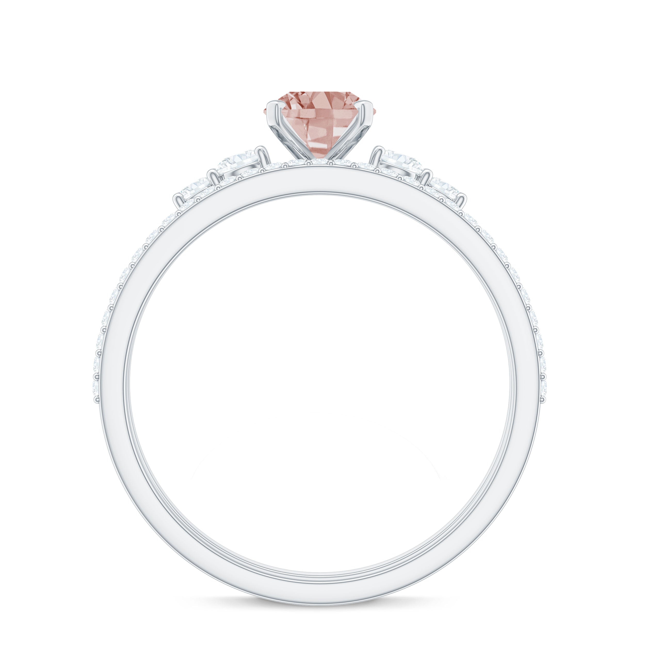 Rosec Jewels-Oval Morganite Solitaire Ring Set with Diamond