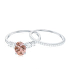 Rosec Jewels-Oval Morganite Solitaire Ring Set with Diamond