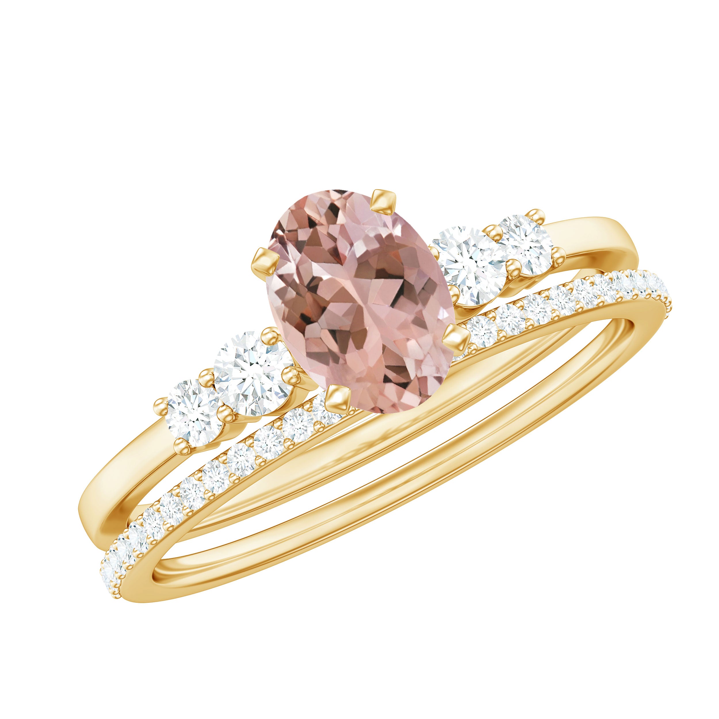 Rosec Jewels-Oval Morganite Solitaire Ring Set with Diamond