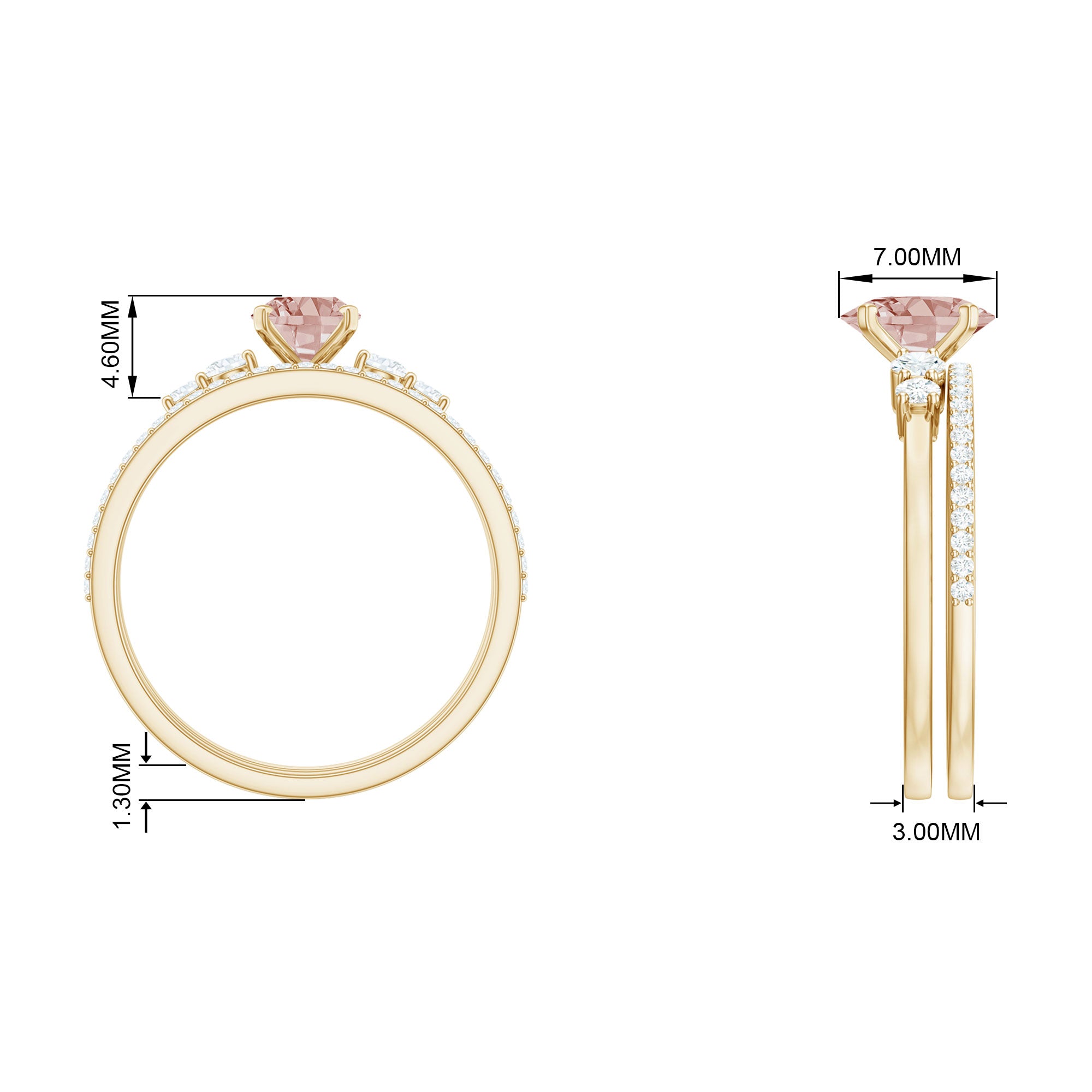 Rosec Jewels-Oval Morganite Solitaire Ring Set with Diamond