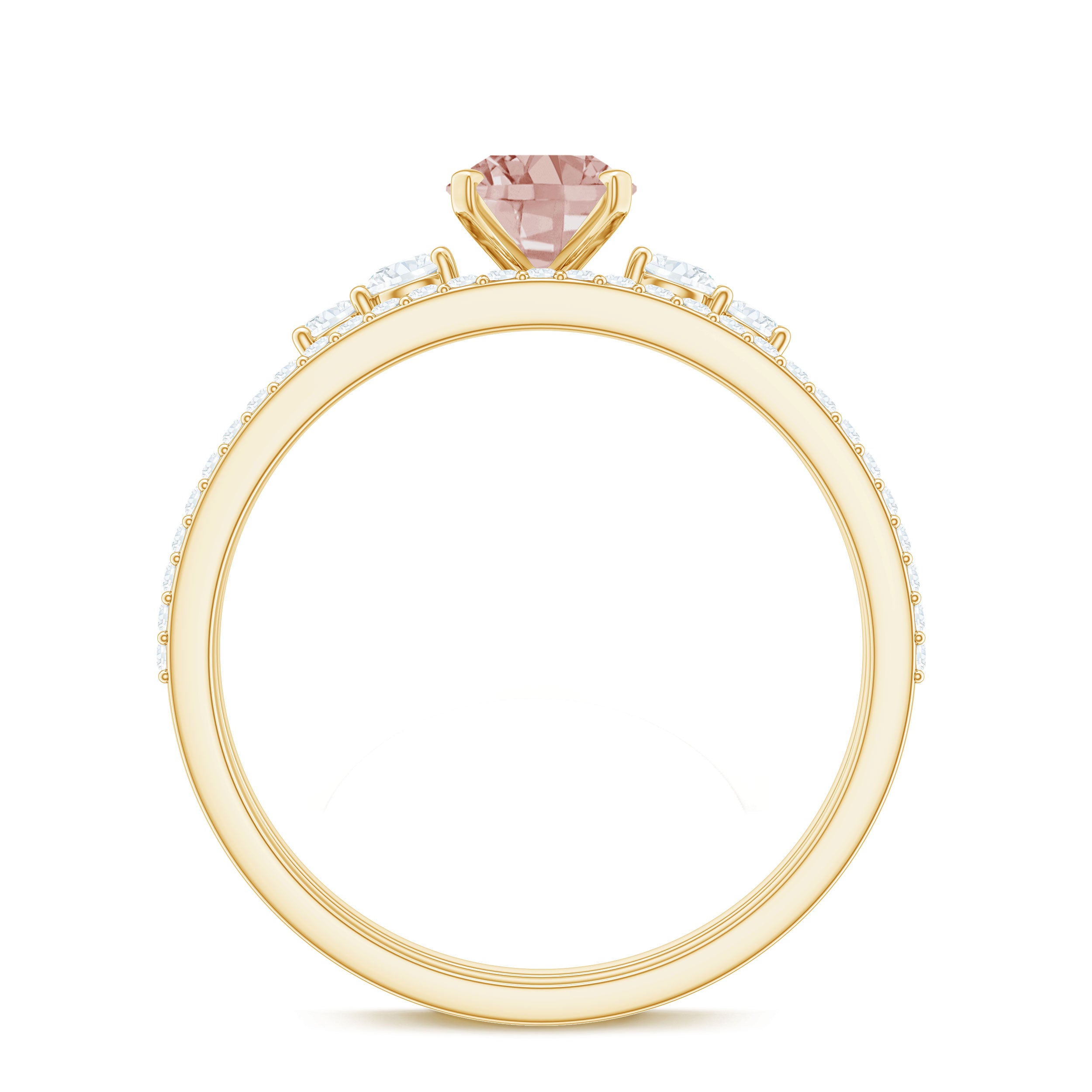 Rosec Jewels-Oval Morganite Solitaire Ring Set with Diamond