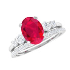 Rosec Jewels-2 CT Oval Created Ruby Solitaire Ring Set with Diamond