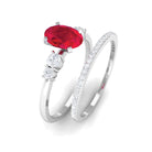 Rosec Jewels-2 CT Oval Created Ruby Solitaire Ring Set with Diamond