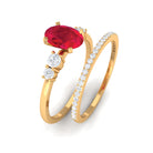 Rosec Jewels-2 CT Oval Created Ruby Solitaire Ring Set with Diamond