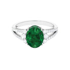 Created Emerald Split Shank Engagement Ring With Moissanite Lab Created Emerald - ( AAAA ) - Quality - Rosec Jewels