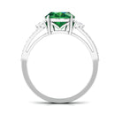 Created Emerald Split Shank Engagement Ring With Moissanite Lab Created Emerald - ( AAAA ) - Quality - Rosec Jewels