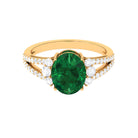 Created Emerald Split Shank Engagement Ring With Moissanite Lab Created Emerald - ( AAAA ) - Quality - Rosec Jewels