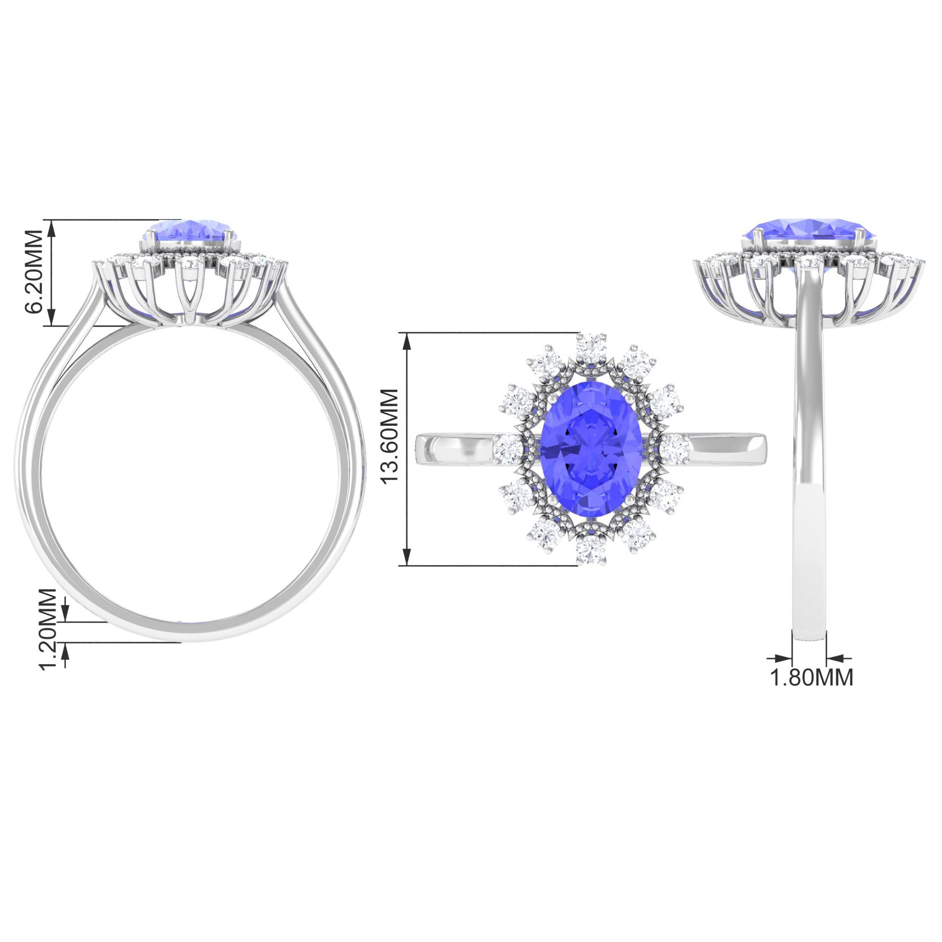 Rosec Jewels-Vintage Inspired Oval Tanzanite and Diamond Halo Ring