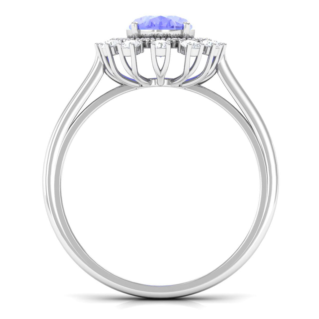 Rosec Jewels-Vintage Inspired Oval Tanzanite and Diamond Halo Ring