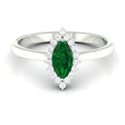 Rosec Jewels-Marquise Cut Emerald Engagement Ring with Diamond Halo