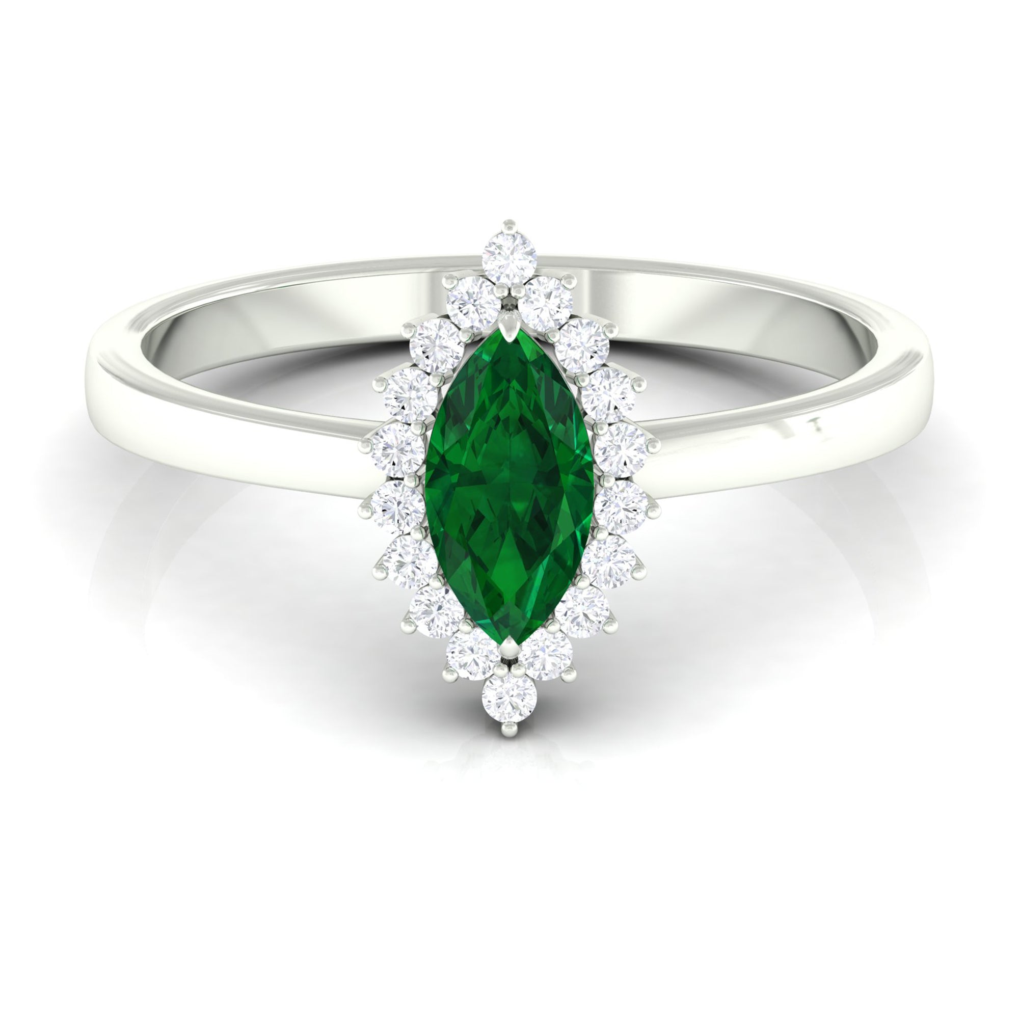 Rosec Jewels-Marquise Cut Emerald Engagement Ring with Diamond Halo