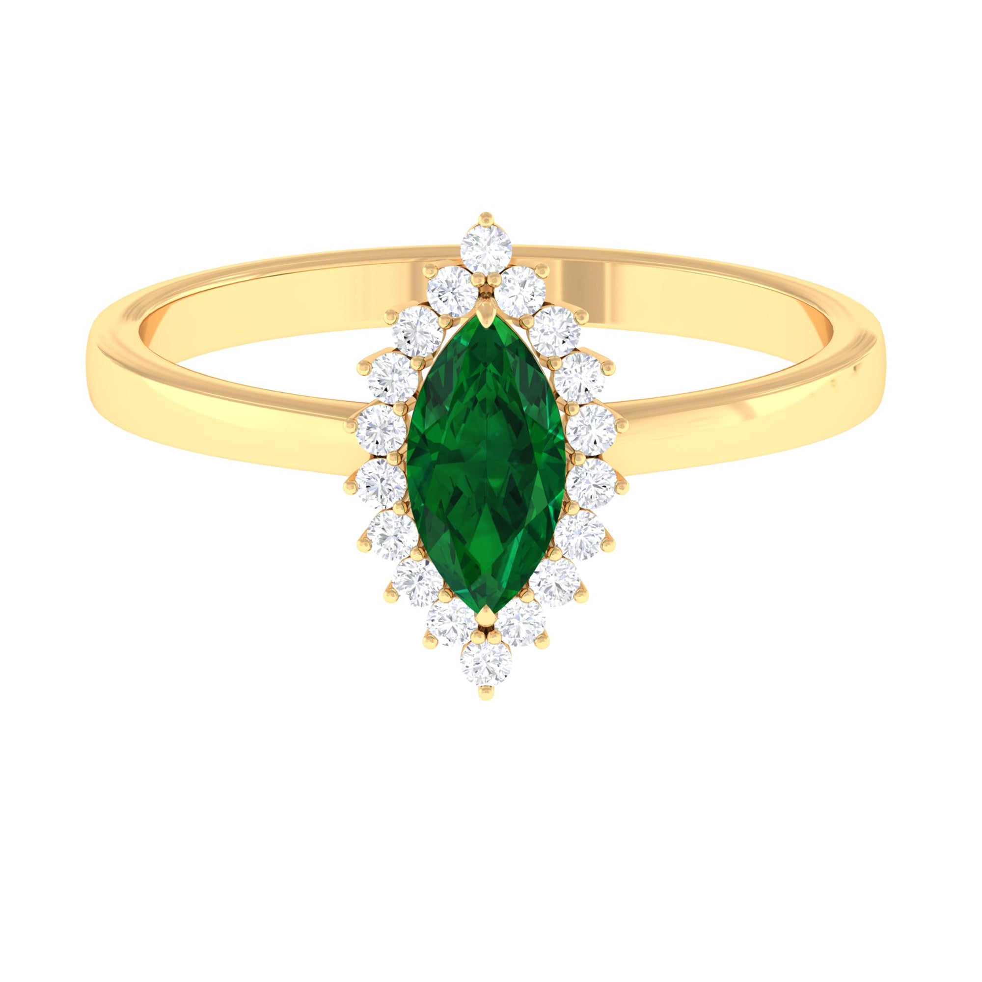 Rosec Jewels-Marquise Cut Emerald Engagement Ring with Diamond Halo