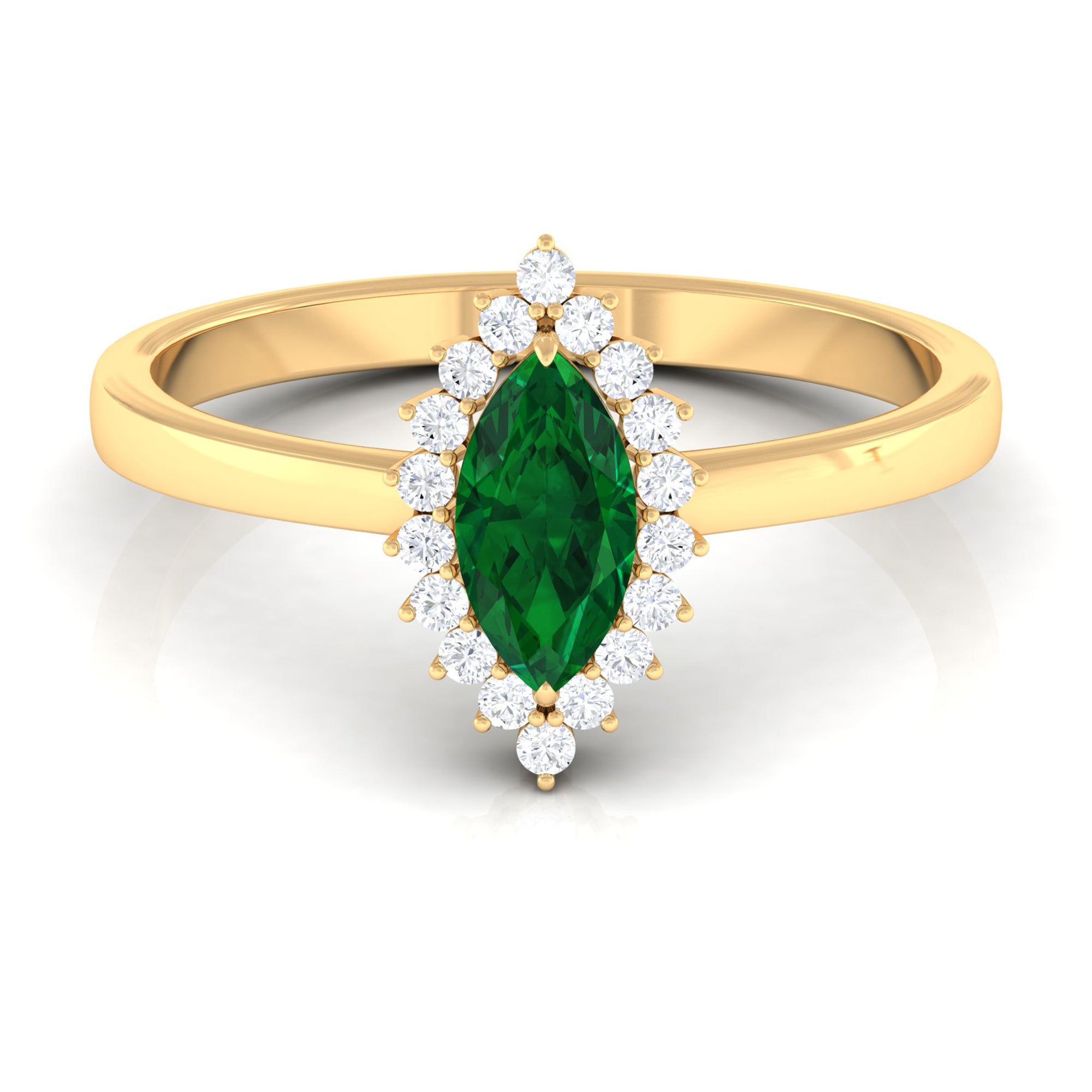 Rosec Jewels-Marquise Cut Emerald Engagement Ring with Diamond Halo