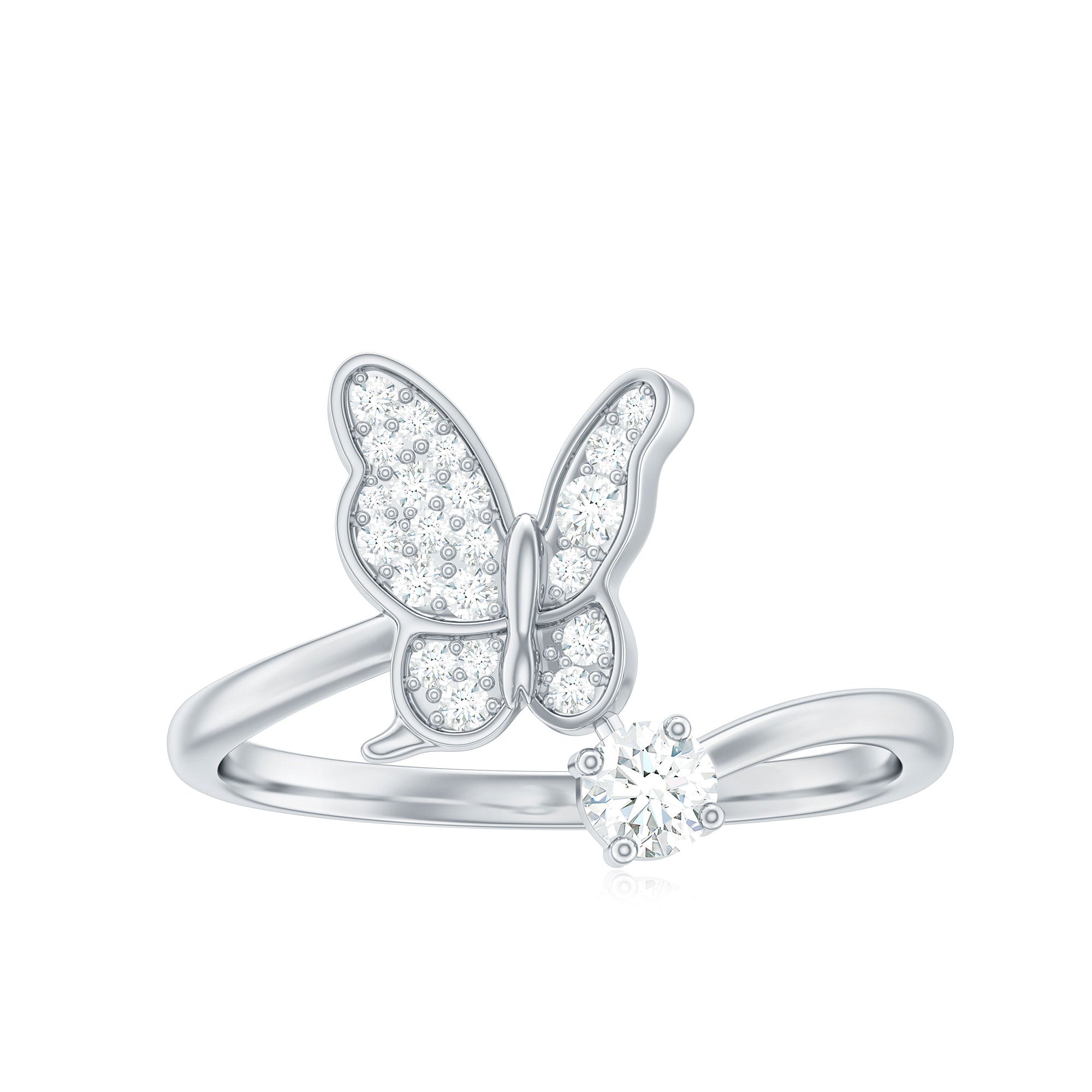 Rosec Jewels-1/4 CT Prong Set Diamond and Gold Butterfly Ring for Women