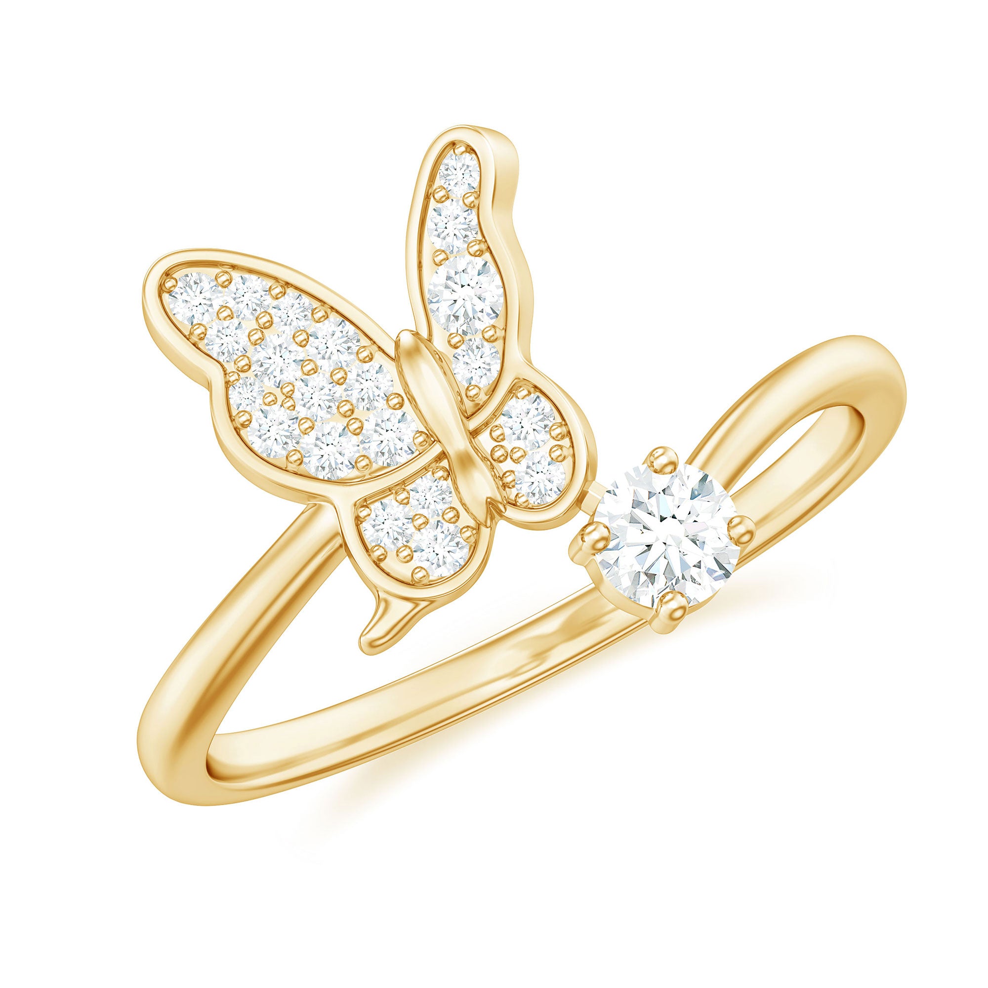 Rosec Jewels-1/4 CT Prong Set Diamond and Gold Butterfly Ring for Women