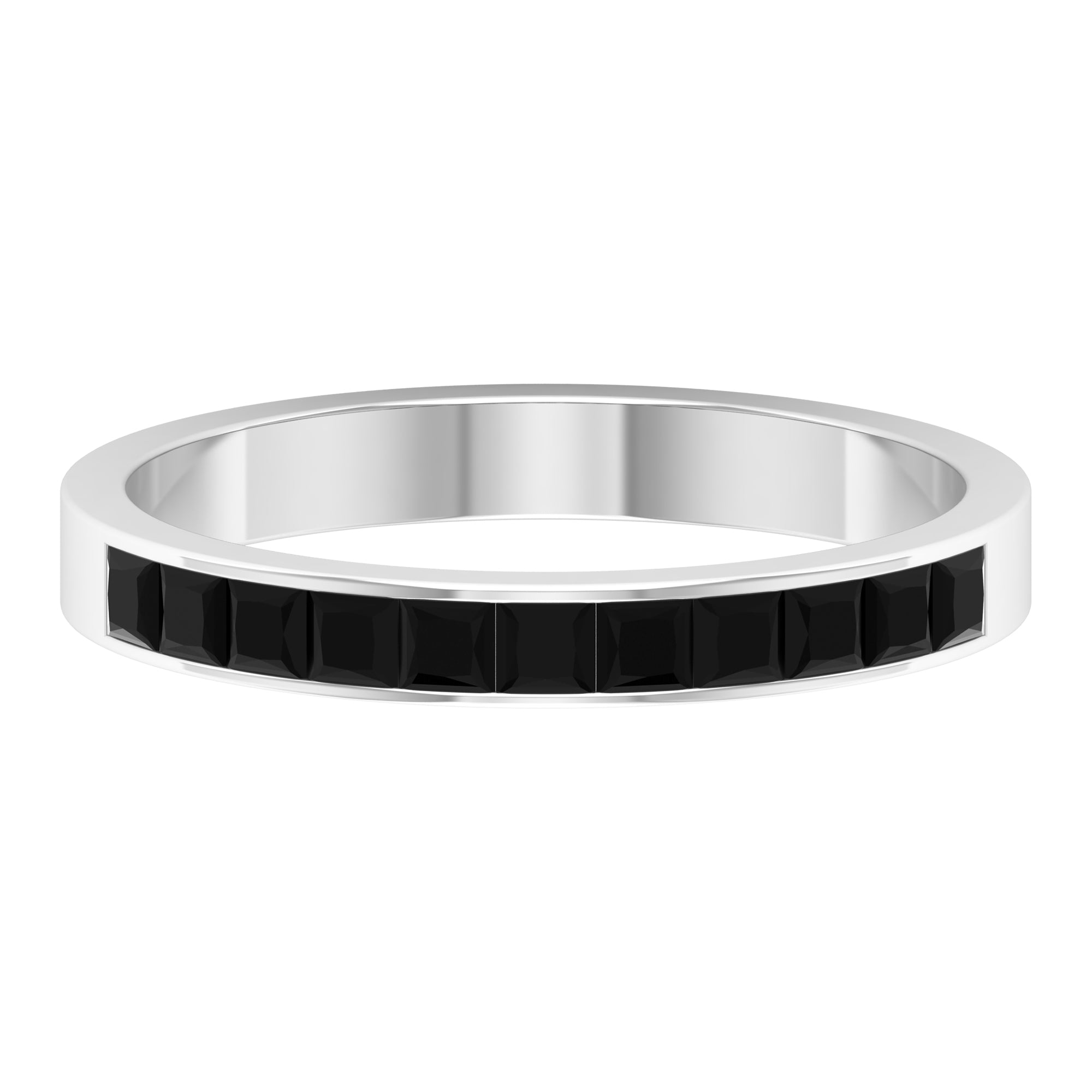 Rosec Jewels-Minimal Princess Cut Black Onyx Semi Eternity Ring in Channel Setting