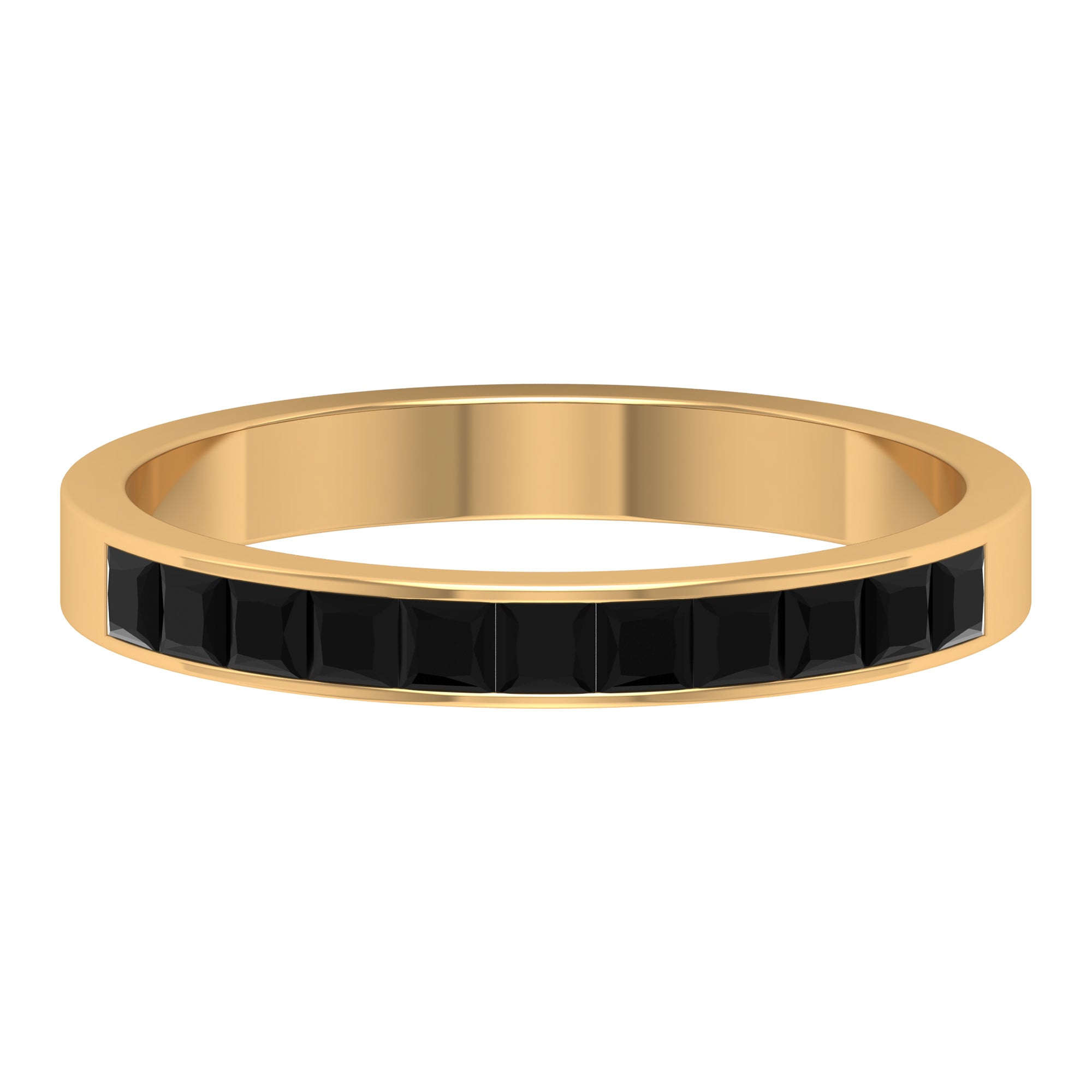 Rosec Jewels-Minimal Princess Cut Black Onyx Semi Eternity Ring in Channel Setting