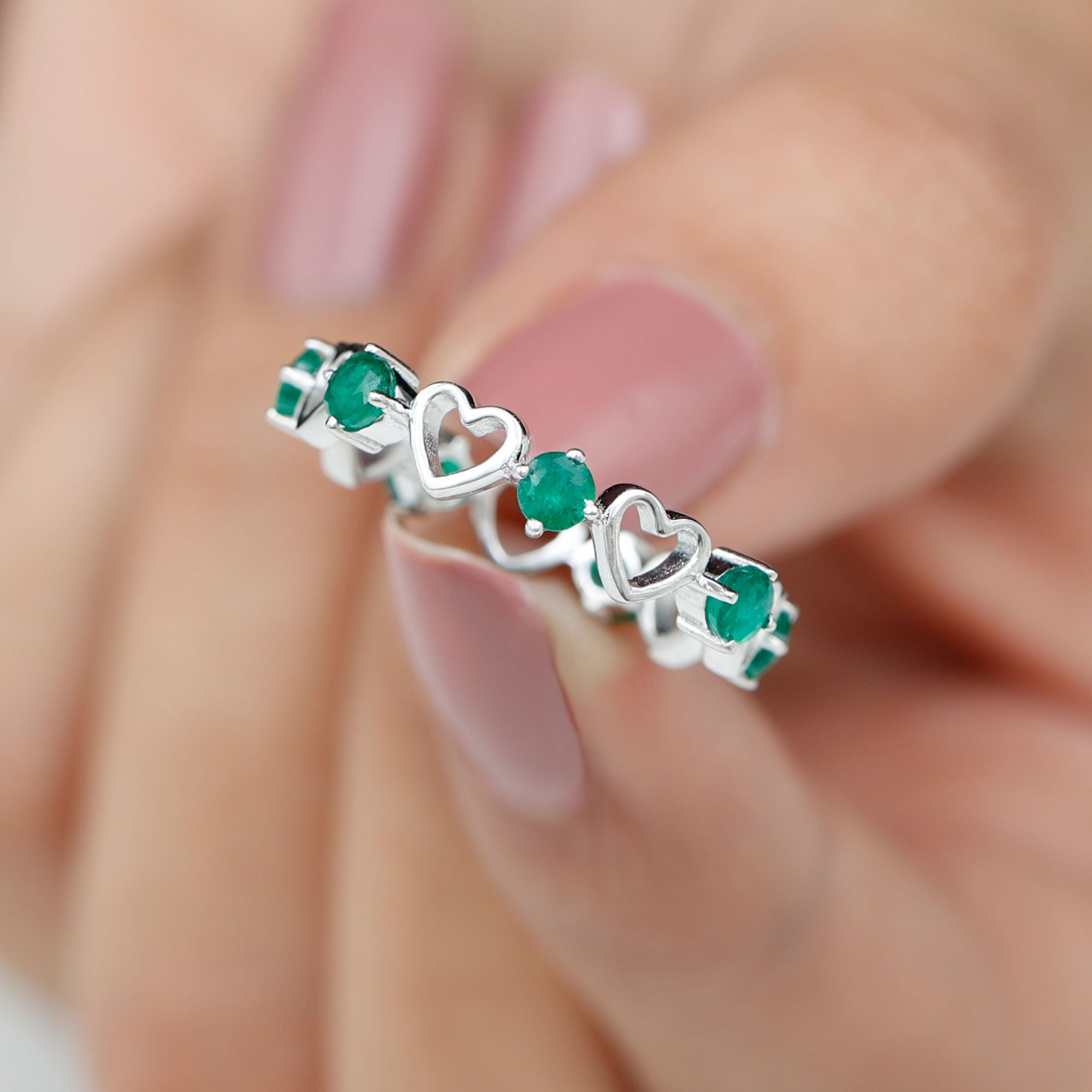 Rosec Jewels-1 CT Emerald Gold Open Heart Eternity Band Ring