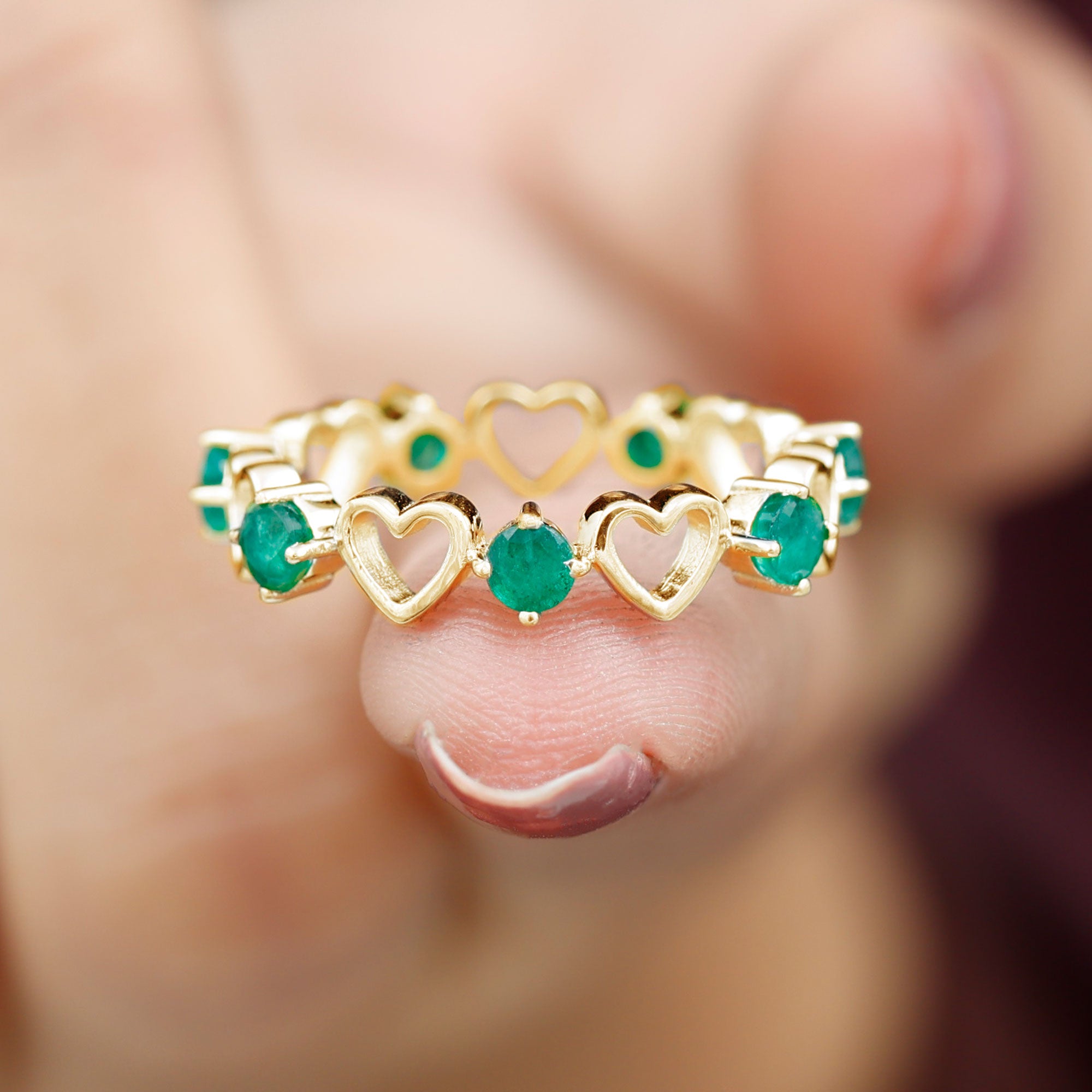 Rosec Jewels-1 CT Emerald Gold Open Heart Eternity Band Ring