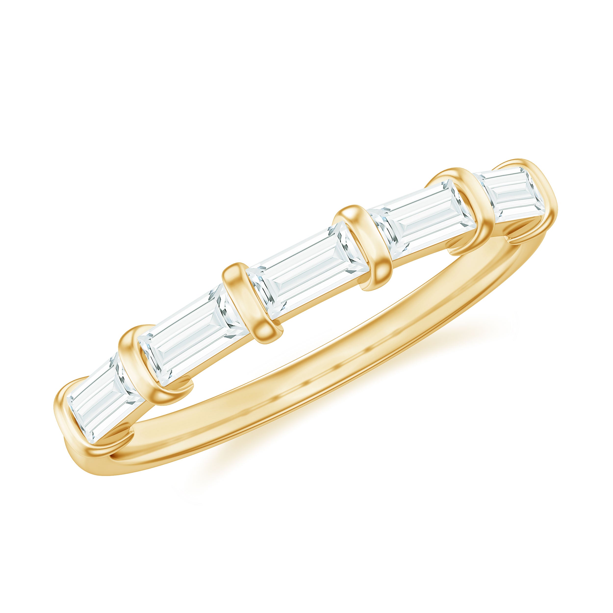 Rosec Jewels-Baguette Cut Moissanite East West Half Eternity Ring in Gold