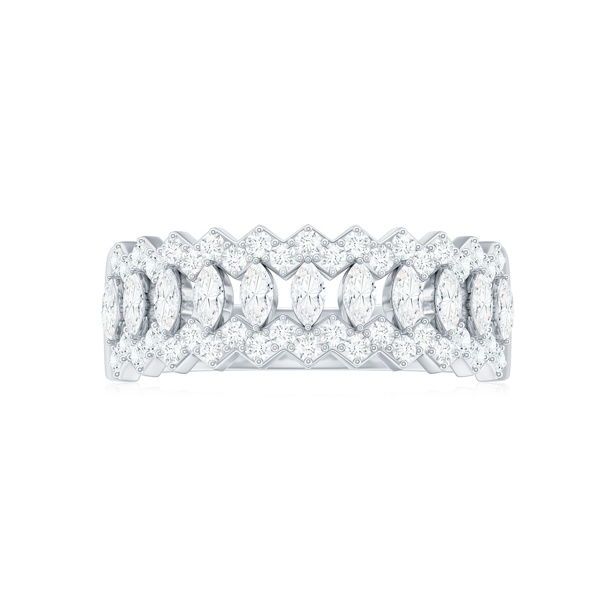 Rosec Jewels-1 CT Certified Moissanite Designer Wide Half Eternity Band Ring