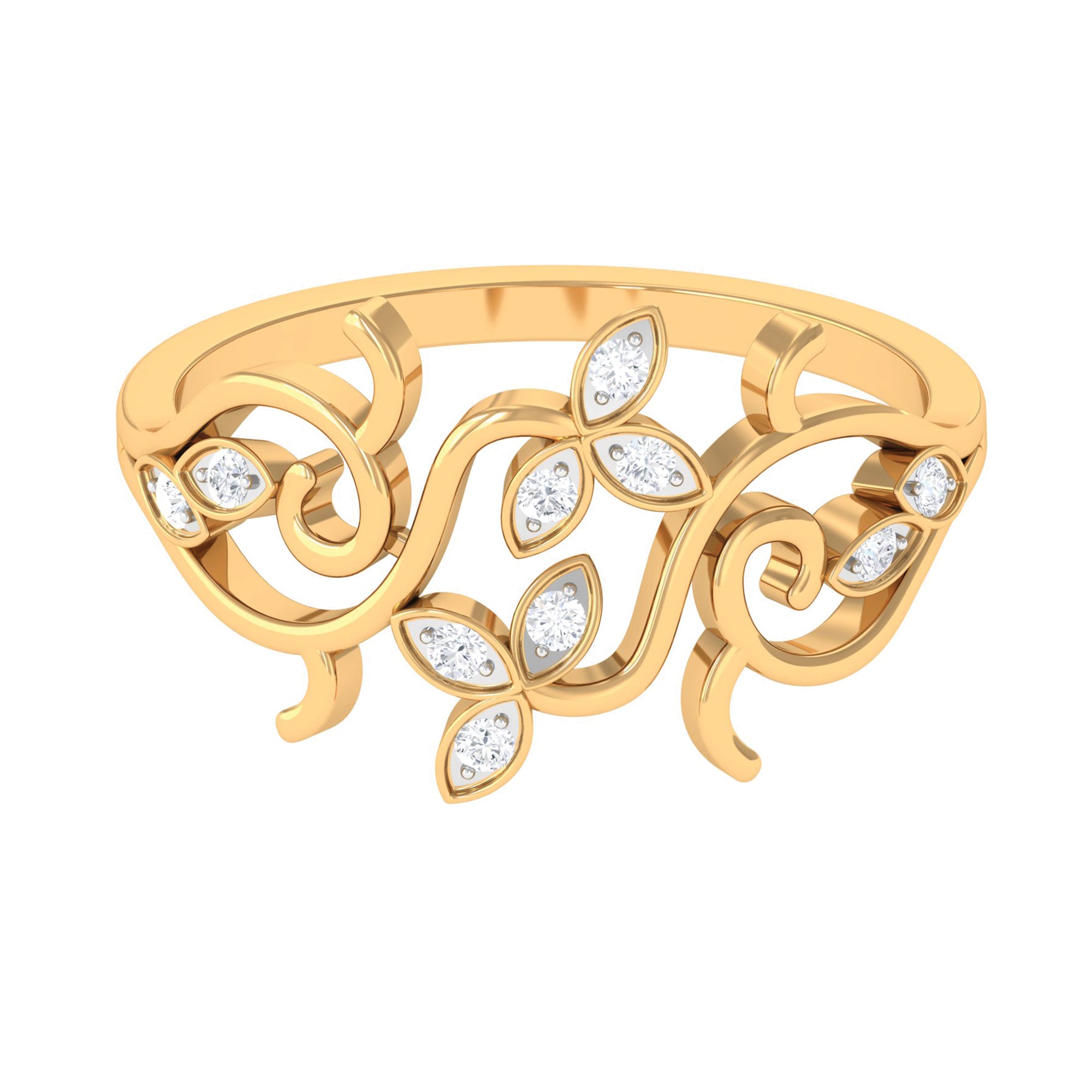 Rosec Jewels-Nature Inspired Diamond Ring with Gold Filigree Details