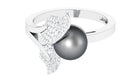 Rosec Jewels-Round Tahitian Pearl and Diamond Leaf Engagement Ring