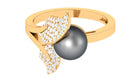 Rosec Jewels-Round Tahitian Pearl and Diamond Leaf Engagement Ring