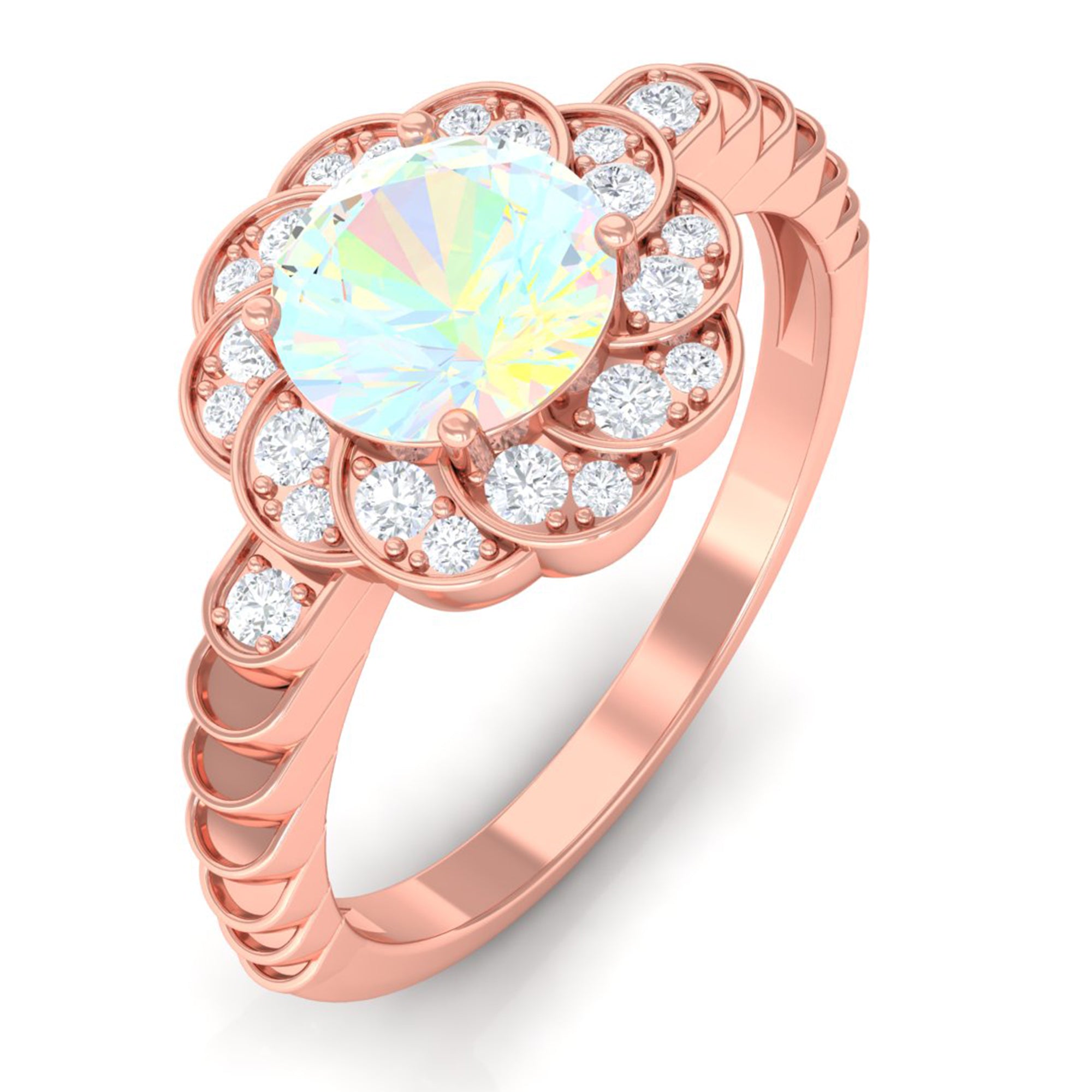 Rosec Jewels-Ethiopian Opal and Diamond Flower Engagement Ring